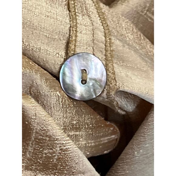Emmelle NYC Silk Shantung Long Jacket Topper Beige Metallic Sheen Size 1 - Picture 8 of 10